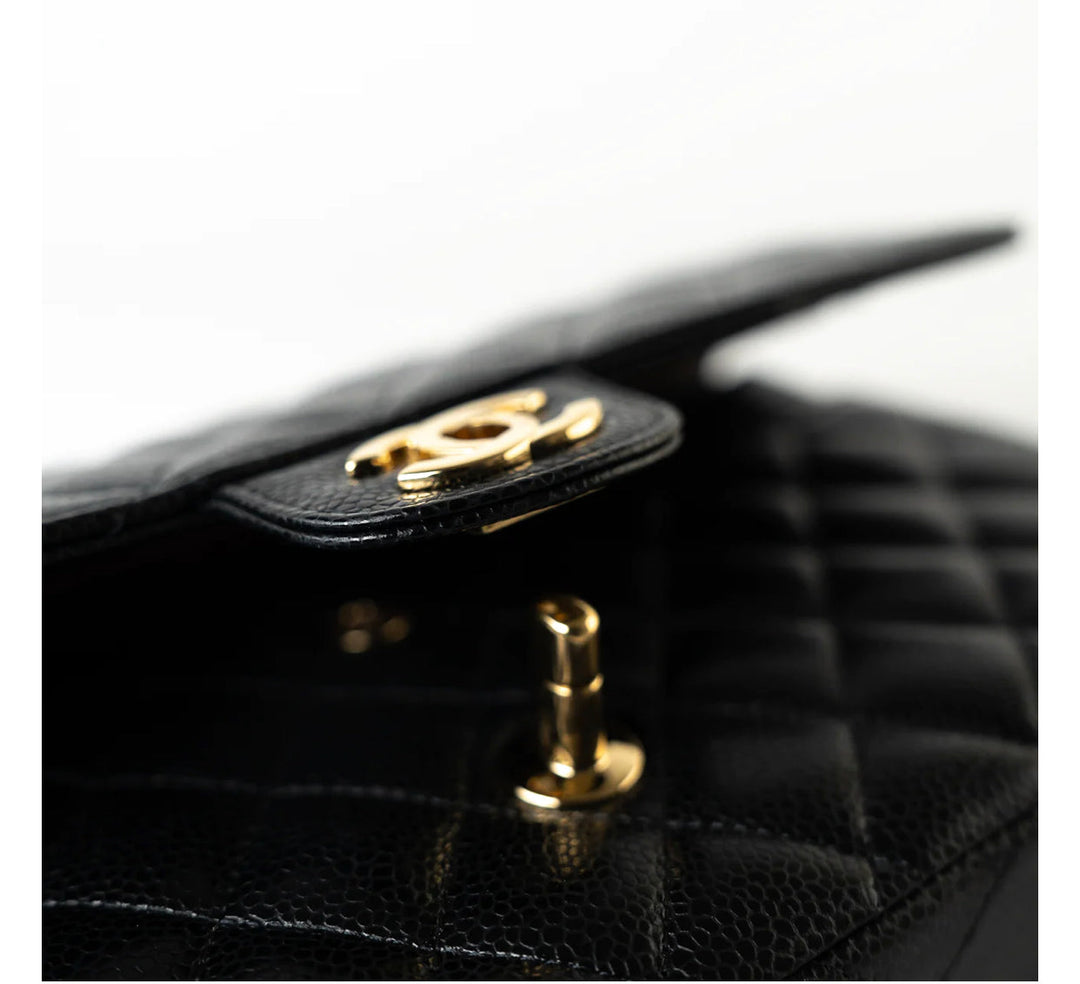 Classic Double Flap Bag Quilted Caviar Medium Gold Hardware