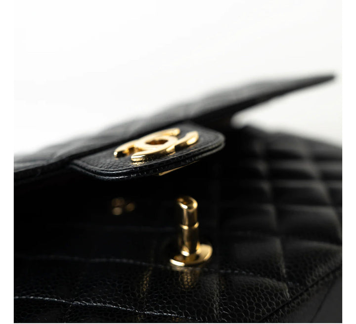 Classic Double Flap Bag Quilted Caviar Medium Gold Hardware