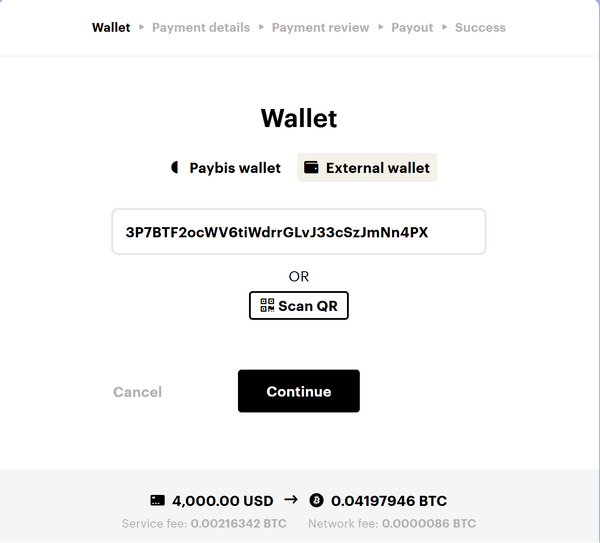 Step 5: Send Payment to our Bitcoin External Wallet Address