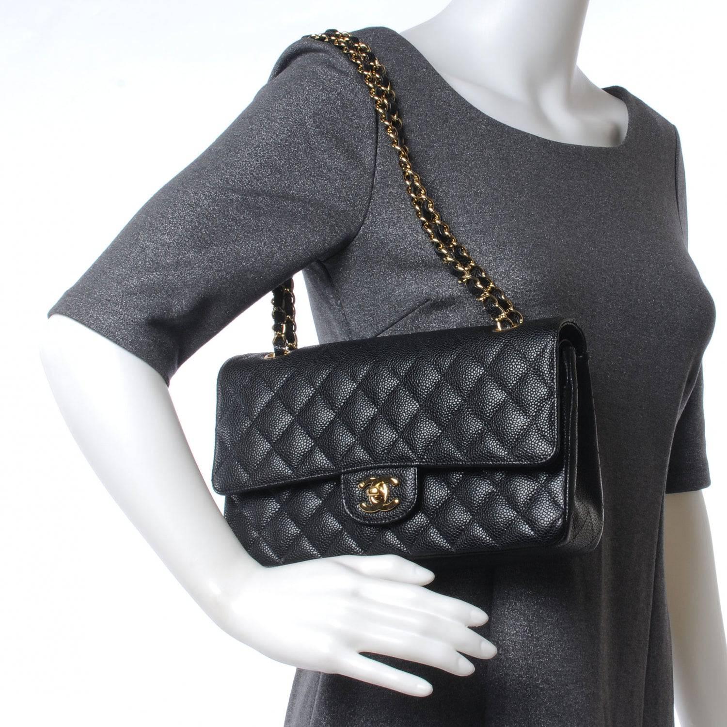 Chanel Classic Double Flap Bag Quilted Caviar Medium -